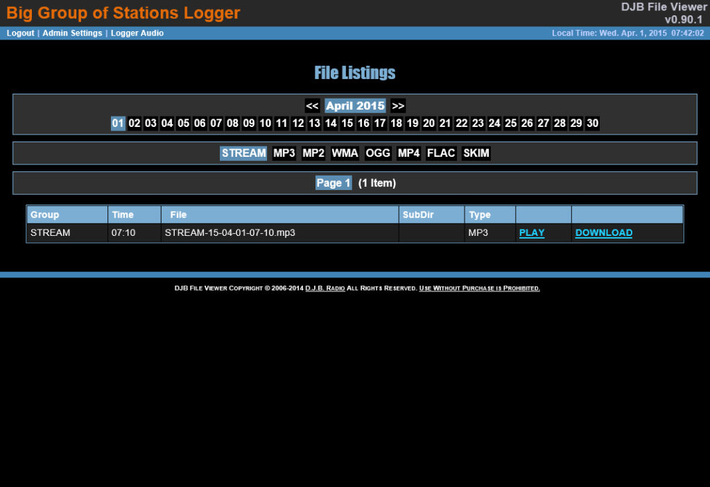 DJB Radio - Web Stream Audio Logger - Web Interface